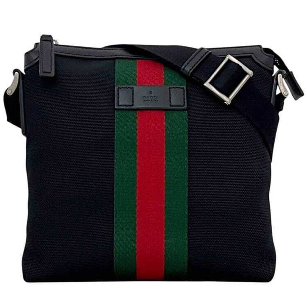 Gucci Sherry Canvas Leather Crossbody Bag Black
